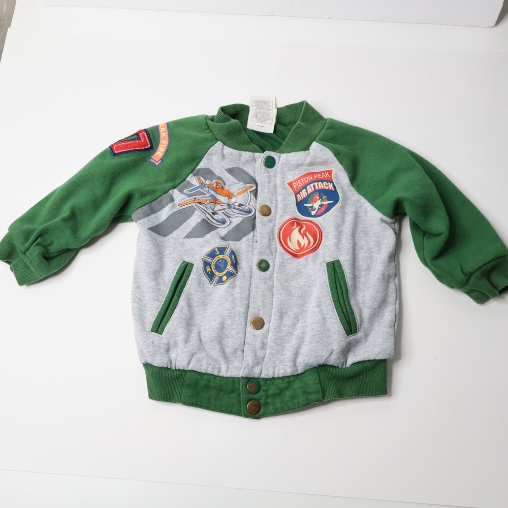 Disney Planes Fire‎ & Rescue Dusty Crophopper Varsity Jacket Boys Size 2 Green